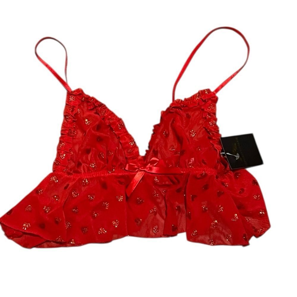 Just Sexy Lingerie Red Glitter Printed Shear Cami, Size S,‎ NWT